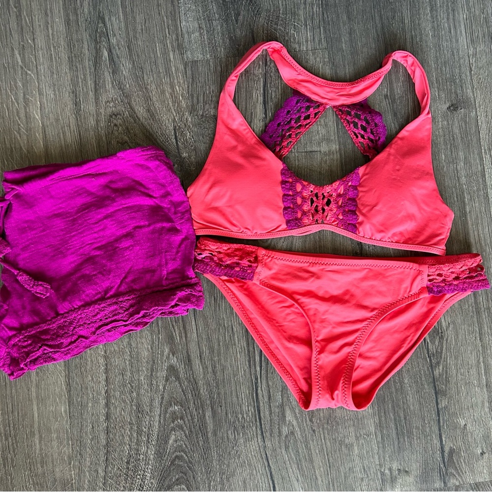 Becca Bikini with Crochet Details and Matching Cover Up Shorts